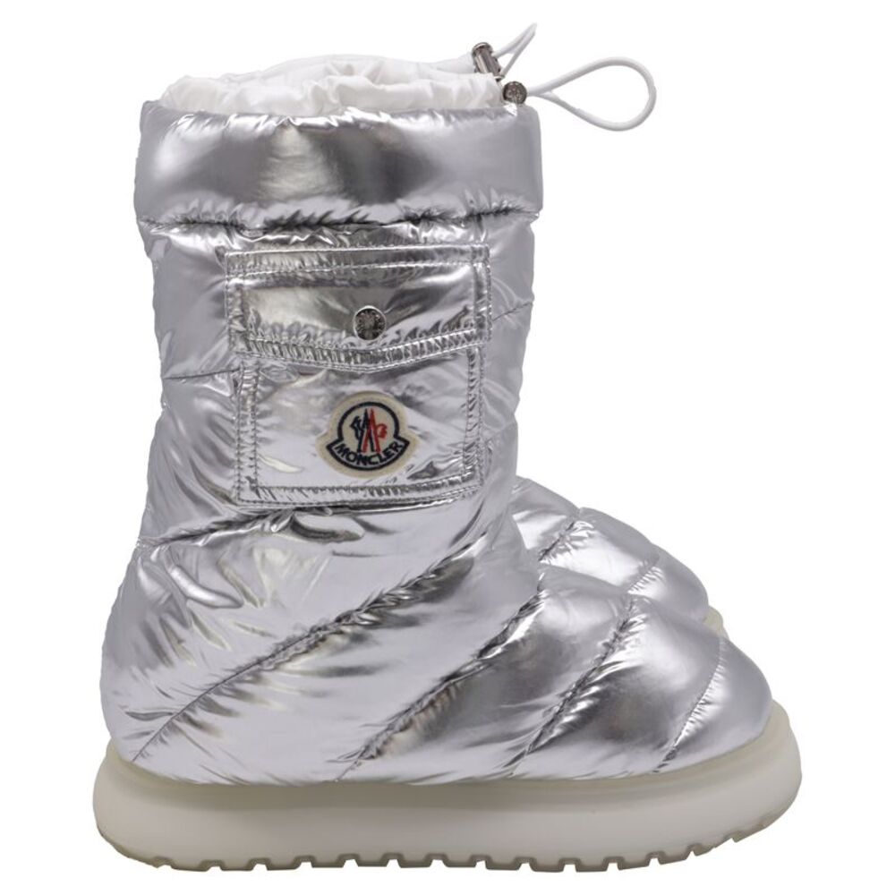 Moncler Gaia Padded Snow Mid-Calf Boots In Metallic Silver Polyamide